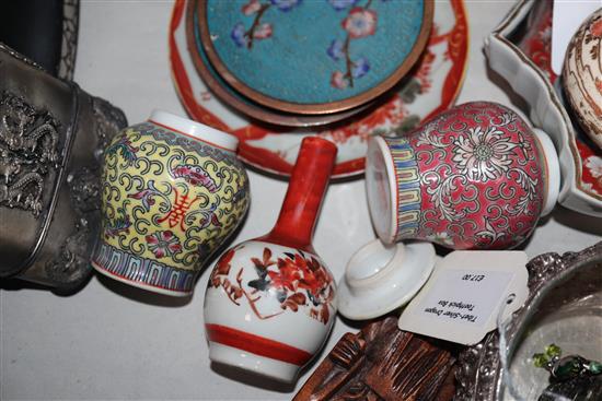 Mixed Oriental ceramics, cloisonne, a scroll etc